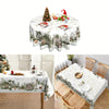 Christmas-Themed Polyester Tablecloth - Golden Stars, Snowflakes & Forest Deer Design | Perfect for Holiday Dining & Picnics