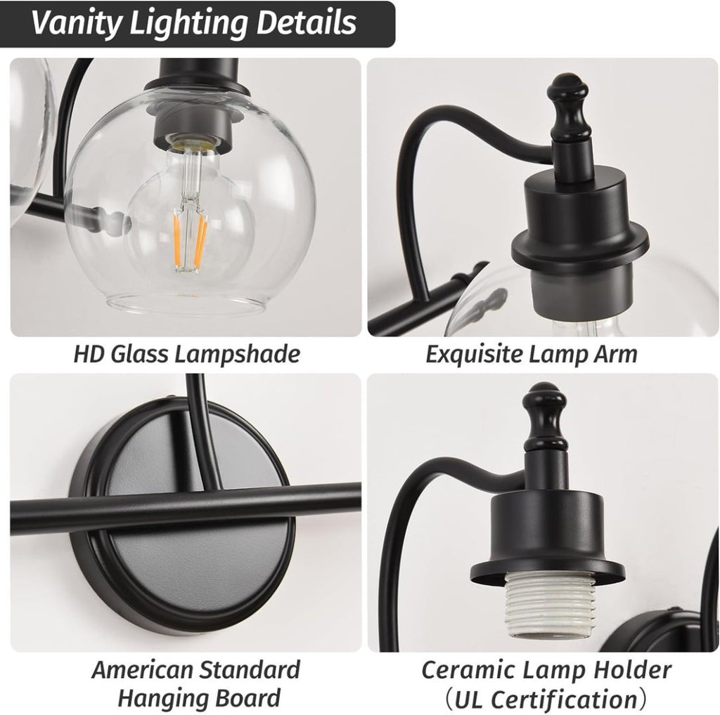 3 Lights Bathroom Vanity Fixture, 22 Inch Bathroom Fixture, Bathroom Lamp Above Mirror With Clear Glass Cover For Living Room And Kitchen, E26 Base