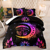 3Pcs Sun And Moon Bedding Set, Mushroom Comforter Set Boho Exotic Style Bedding Set Cosmic Planets, Bohemian Bedding Astrology Comforter For Adults Women, 1 Quilt 2 Pillowcases, Black