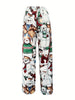 Women's Cute Snowman Christmas Pants with Pockets - Comfy Polyester Blend, Elastic Waistband, Machine Washable