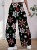 Christmas Snowflake Print Pants, Casual Pants With Pockets, Women's Clothing