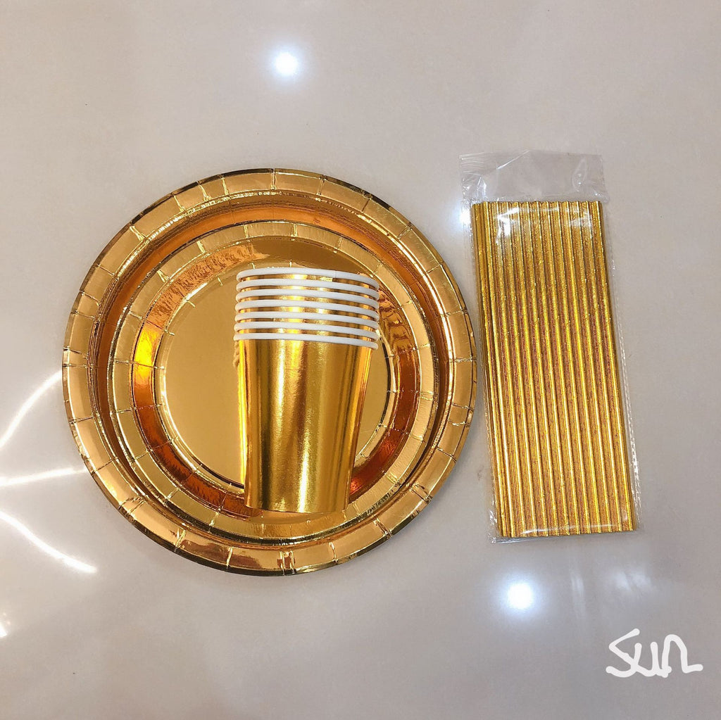 High End Bronzing Gold Party Cutlery Paper Cups And Plates