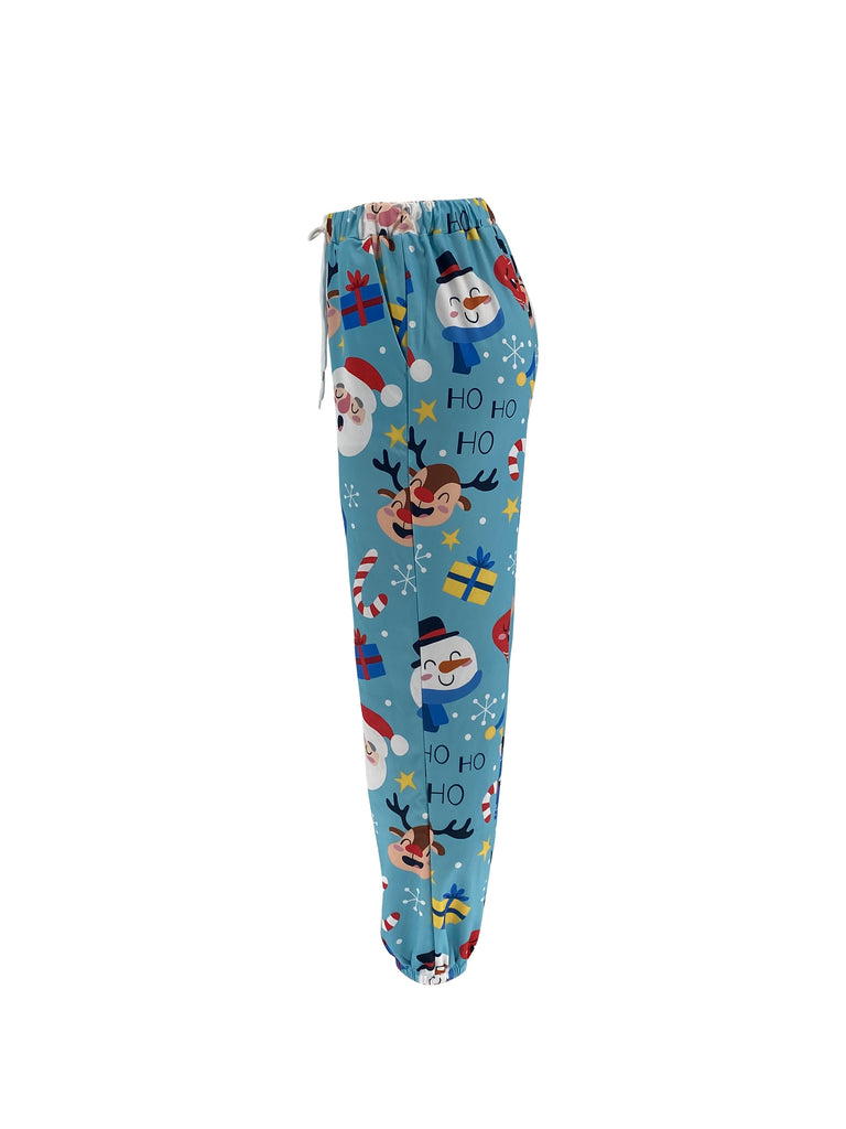 Cozy Women's Christmas Cartoon Print Joggers - Casual Slant Pockets, Drawstring Elastic Waist, Fall & Winter Essential