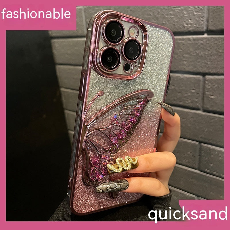 Phone Case Beautiful Glitter Powder Quicksand Butterfly With Lens