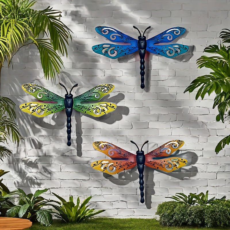 3pcs Set of Large 14-Inch Metal Dragonfly Wall Art - Outdoor Decor for Garden, Patio, Living Room, Bedroom & Balcony - No Power Needed, Durable Iron Sculptures