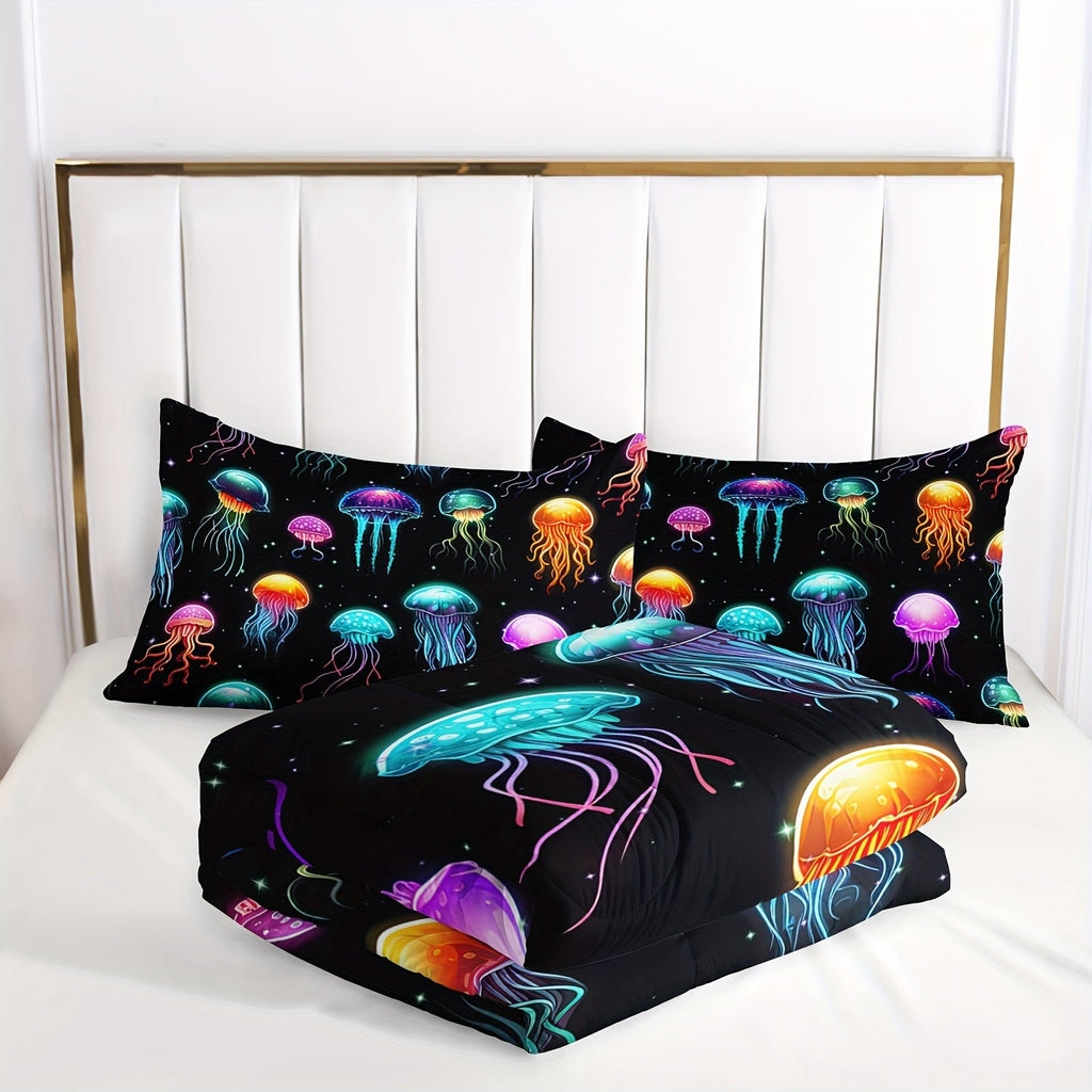 Jellyfish Comforter Sets Ocean Theme Bedding Set for Girls Teens Full Size with 3D Printed Bedding, Ocean Bedding Sets Hawaii Beach Bedding Set Sea Animal Quilt Sets