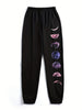 Women's Loose Fit Joggers with Moon Phase Graphic, Soft and Stretchy Sweatpants, Casual Lounge Wear for Fall Winter