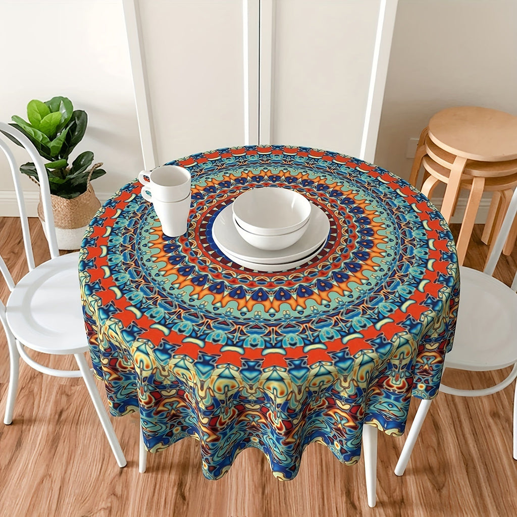 1pc Boho Round Tablecloth 60 Inch, Bohemian Circle Table Cloth, Stain Resistance, Water Repellent And Wrinkle-Free, Colorful Table Cover Decor For Home Kitchen Dining Party Patio Indoor And Outdoor Use