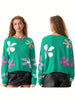 Women's Casual Floral Print Sweaters Long Sleeve Crew Neckline Drop Shoulder Loose Knit Pullover Tops