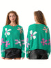 Women's Casual Floral Print Sweaters Long Sleeve Crew Neckline Drop Shoulder Loose Knit Pullover Tops