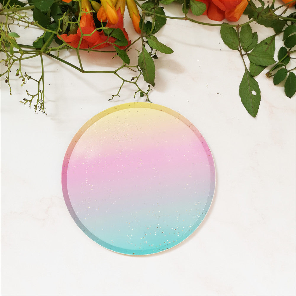 New Rainbow Round Flat Plate Disposable Party Paper Tableware Birthday Party Party Picnic Plate