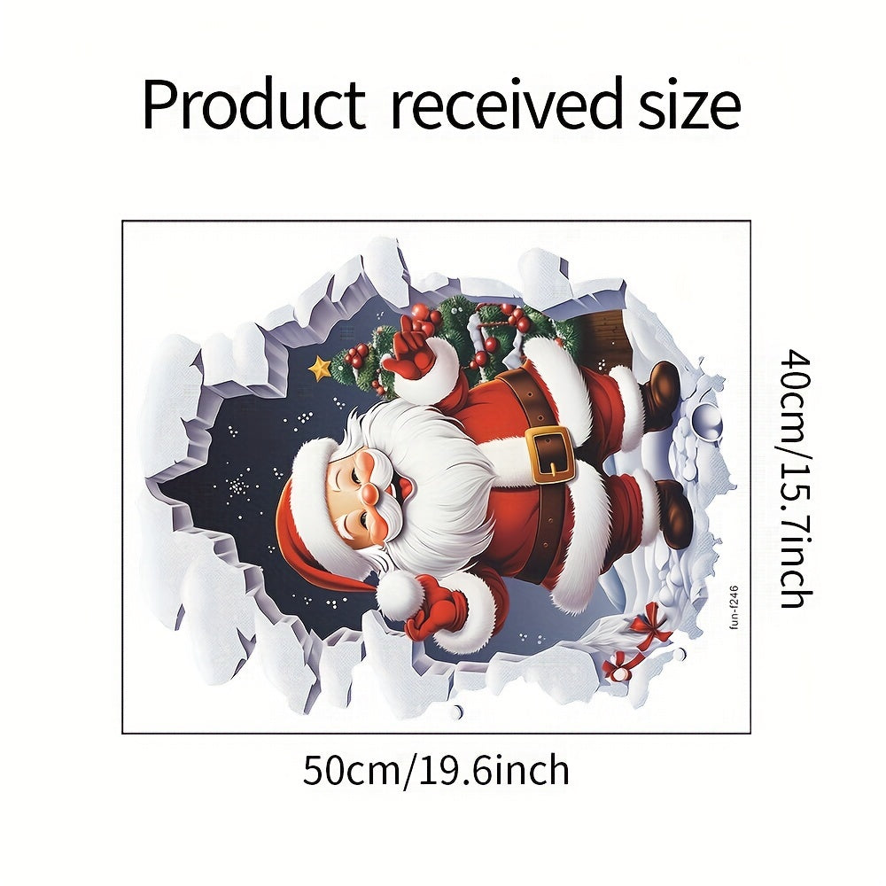 Santa Claus Self-Adhesive Wall Decal - Removable Christmas Window & Door Sticker for Bedroom, Bathroom, Kitchen Cabinets - Festive Red & White PVC Art, 15.7x19.6 inches