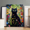 Gustave Klimt-Inspired Garden Cat Canvas Art - Waterproof, Framed Wooden Wall Decor for Living Room, Bedroom, Office & More