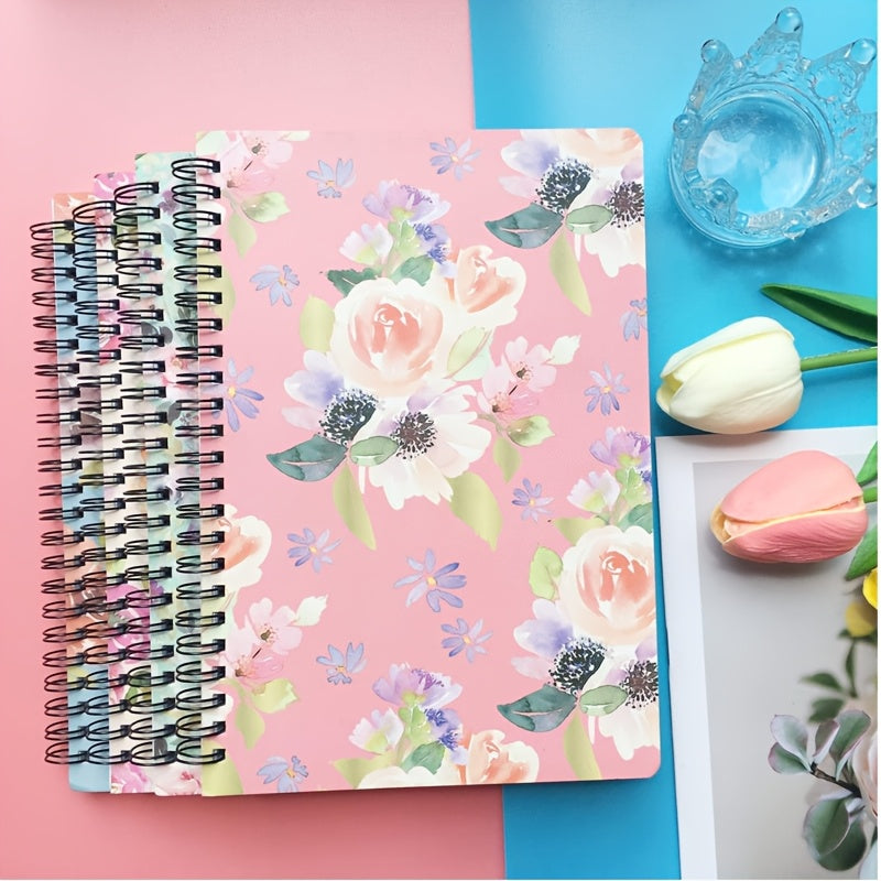 Boho-Chic Spiral Notebooks for Women - 4pcs, A5 Size (6x8 inches), Hardcover Floral Journals with Lined Pages & Inner Pocket, Perfect for School & Office Supplies