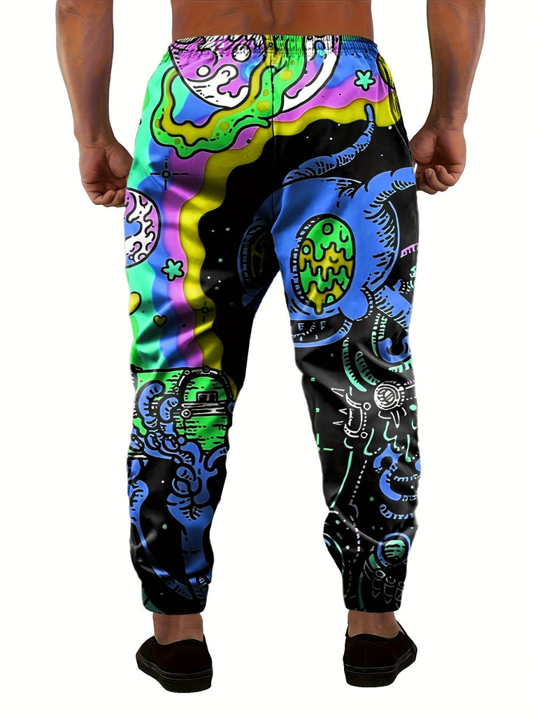 Men's Casual Joggers - Fashion Sweatpants With Psychedelic Skull Print And Elastic Waistband, Comfort Fit Pants With Pockets For Sports & Lounging - For Men - Suitable for Casual Wear, Sports & Lounging - Great Gift for Teenagers & Young Adults