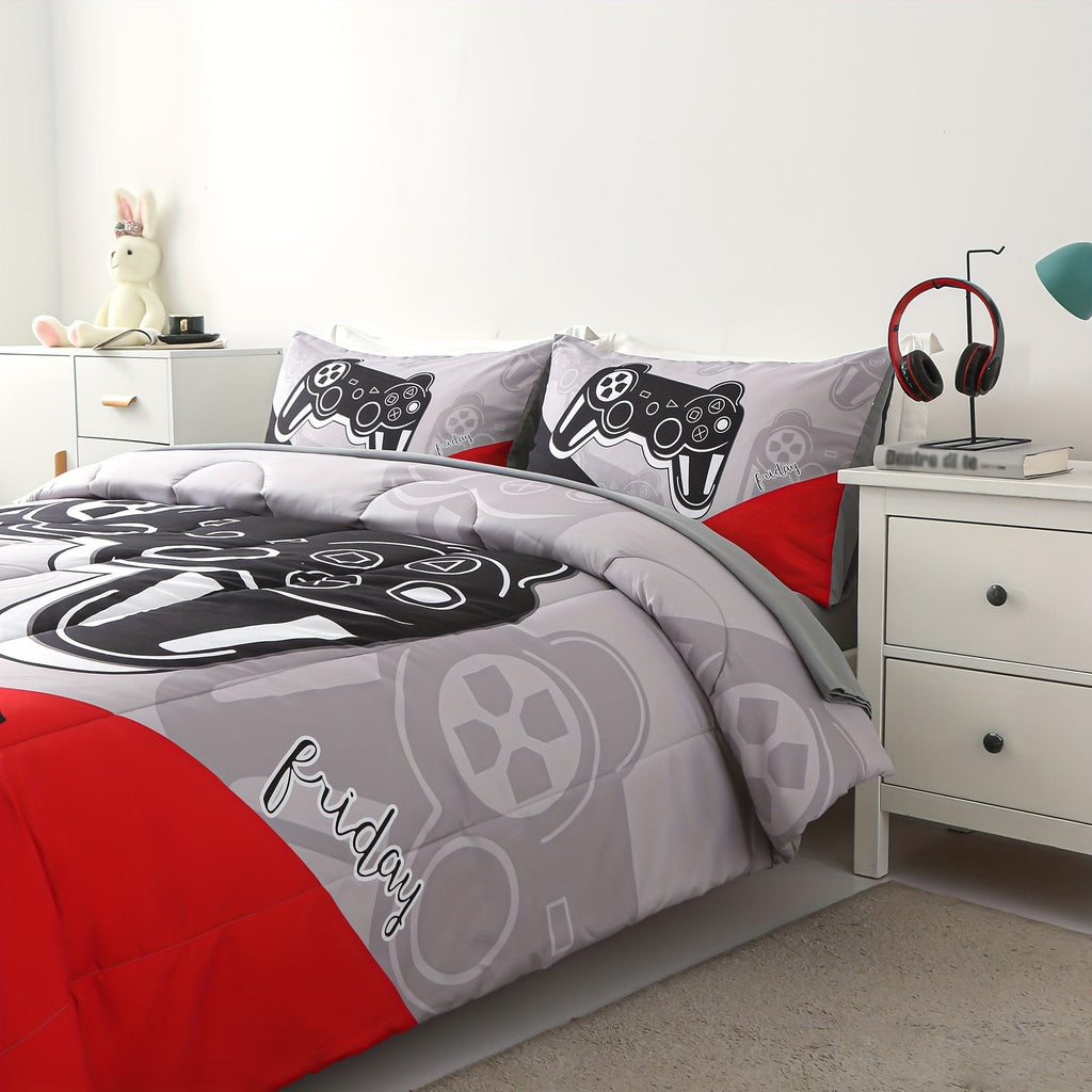 4/5Pcs Gamer Comforter Set - Stain Resistant, Ultra Soft Microfiber, Lightweight, 3D Colorful Game Controller Bedding With 100% Polyester Fiber Fill - Twin/Full/Queen Size Bed In A Bag For All Seasons