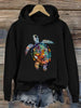 Women's Polyester Hoodie with Turtle Graphic Print - Casual Pullover with Hood, Floral & Animal Pattern, Rib-Knit Detail - Fall/Winter Collection