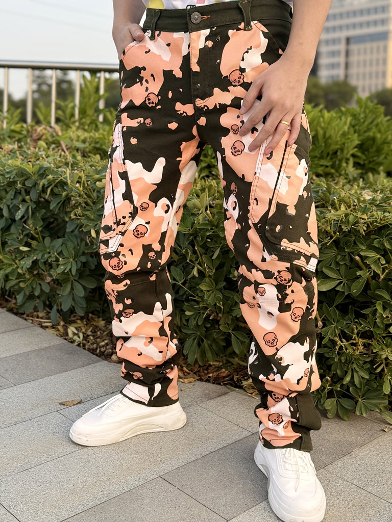 Men'S Fashion Skinny Jeans, Cotton Blend Stretch Twill, Regular Length, with Full Print and Embroidery, Dual Front Pockets, Back Zipper Pockets, Chain Hem, for All-Season Wear