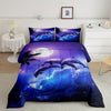 Castle Fairy Dolphin Comforter Set Twin/Full/Queen Size, Ocean Waves Duvet Insert For Women Men Room Decor, Moonlight At Night Quilted Duvet, Starry Sky Stars Quilt Cover With 1/2 Pillowcases, 2/3Pcs