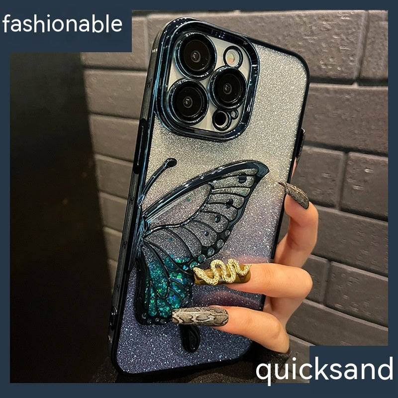 Phone Case Beautiful Glitter Powder Quicksand Butterfly With Lens