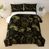 Black Golden Mushroom Comforter Set, Natural Wild Fungus Bedding Sets Botanical Plants Duvet Set 3 Kawaii Bedding Set Mushroom Decor