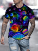 Men's Colorful Cosmic Planet Pattern Printed T-shirt - Lightweight Short sleeved Round Neck, Perfect for Outdoor Adventures and Daily Style