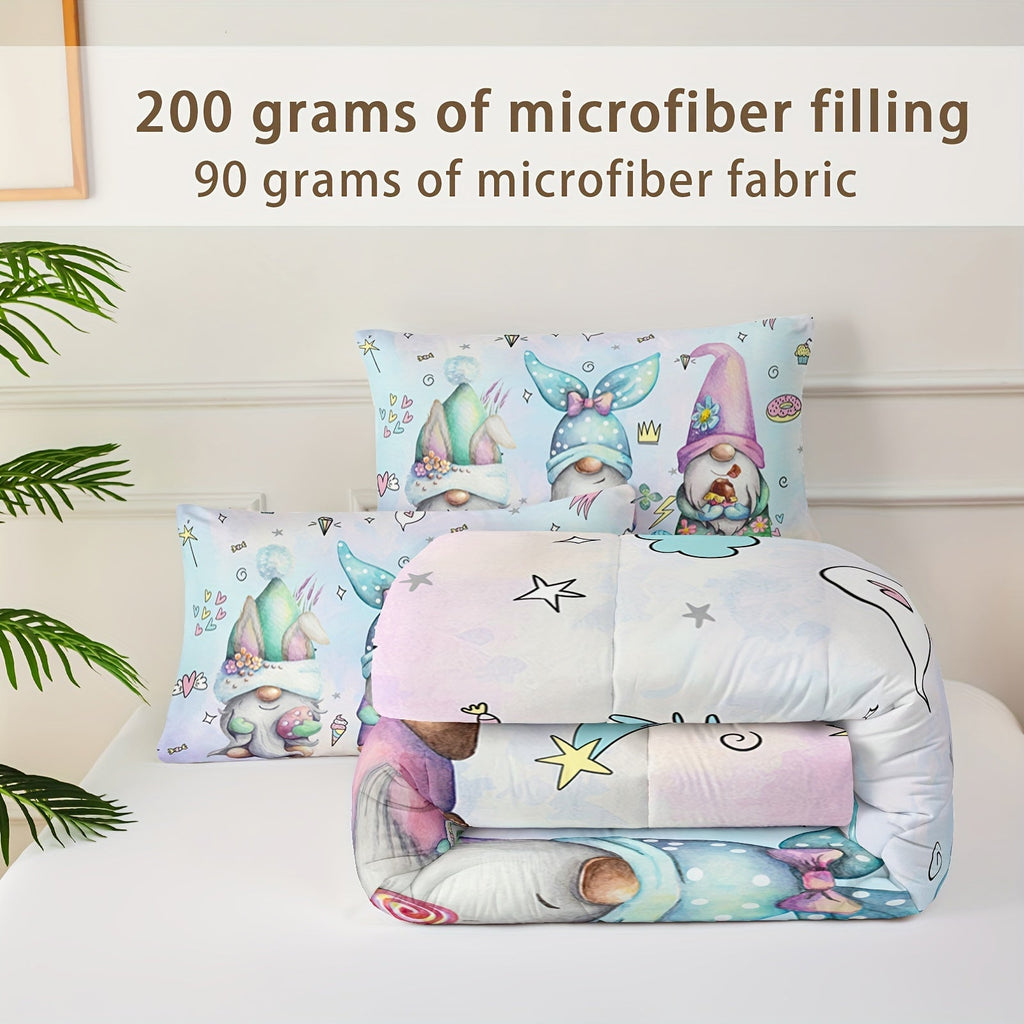 3pcs Star And Gnomes Print Comforter Set (1 Comforter + 2 Pillowcase Without Pillow Insert) For All Seasons, Microfiber Cute Princesses Colorful Ice Cream Mermaids Bedding Set For Bedrooms Decoration