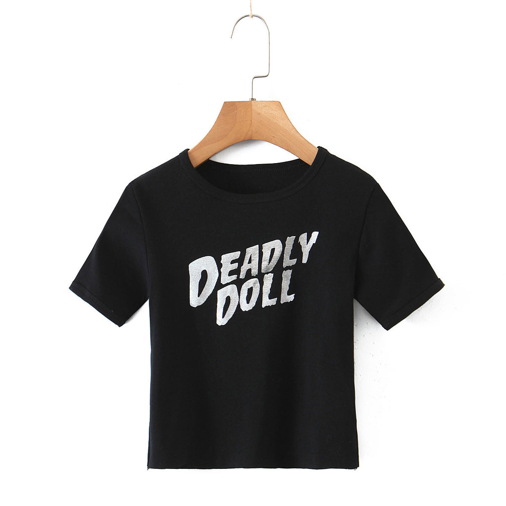 Letter Print Crew Neck Short Sleeve T-Shirt Top
