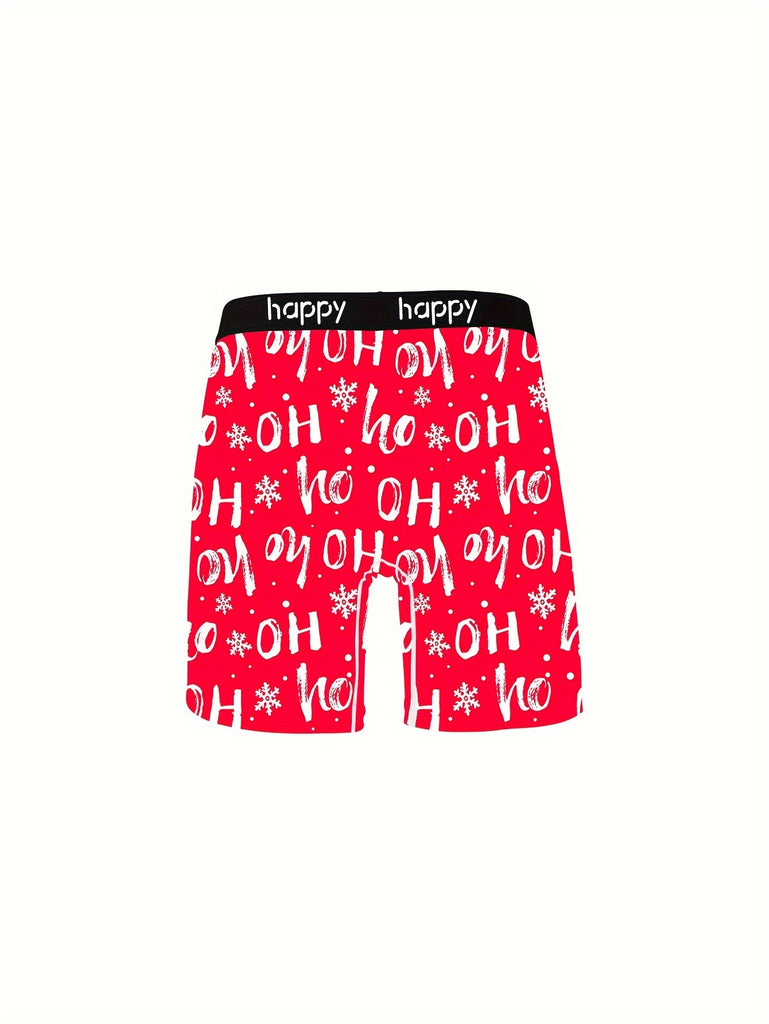 6-Pack Men'S Christmas Print Long John Briefs, Polyester 95%, Spandex 5%, Medium Stretch Knit Fabric, Sexy Fit Boxer Briefs with Festive Holiday Patterns