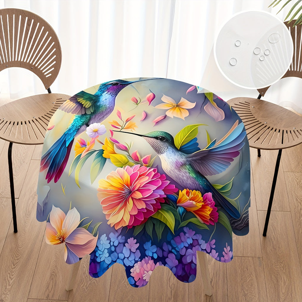 Floral Kingfisher Round Tablecloth - Stain & Waterproof, Perfect for Parties, Home Kitchens, and Outdoor Events