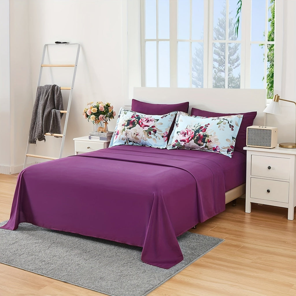 7Pcs Watercolor Blooms Print Comforter Sets, Bed In A Bag Floral Comforter Set Queen And King Size Bedding, Soft Microfiber Lightweight Bedding Set, Perfect For All Seasons