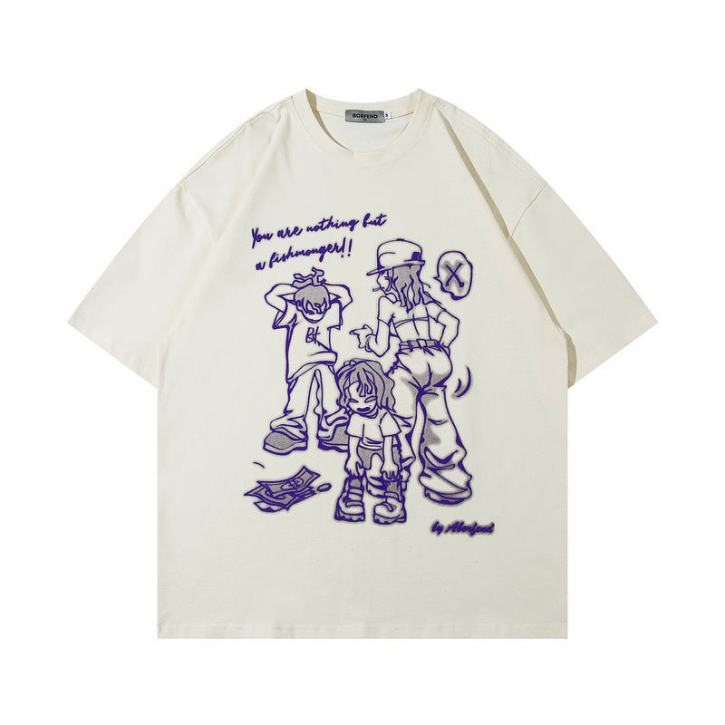 Hip Hop Retro Cartoon Printed Short Sleeve Men