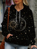 Sun & Moon Print Drawstring Hoodie, Casual Long Sleeve Kangaroo Pocket Sweatshirt For Fall & Winter, Women's Clothing