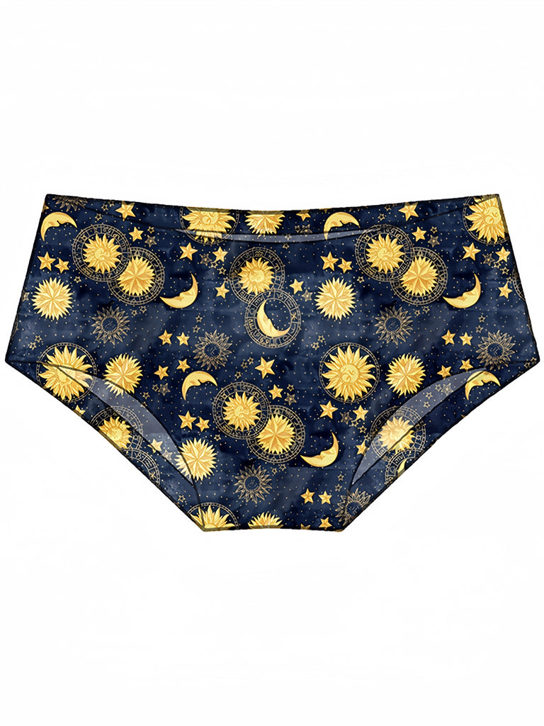 3pcs Sun & Moon Goddess Cartoon Print Briefs for Women - Stretchy, Breathable Quick-Dry Panties with Low Waist Design