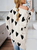 Women Off Shoulder Knitted Pullovers Sweater Loose Long Sleeve Hearts Printed Ripped Tops