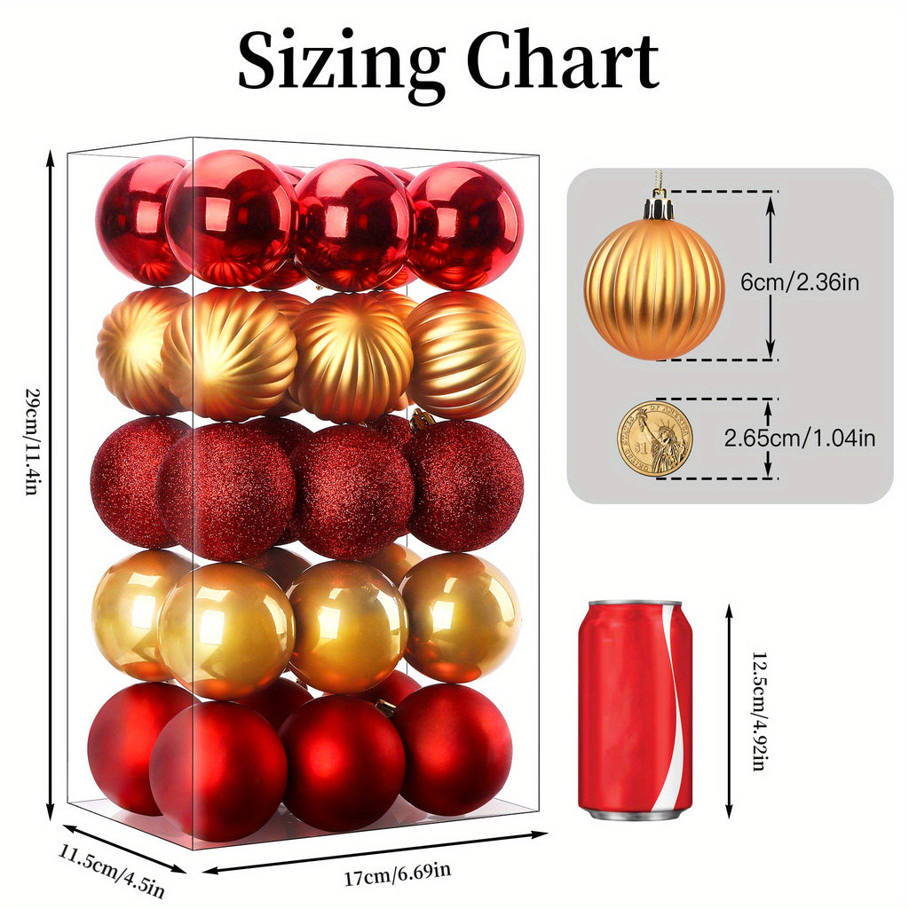 1pc 30pcs Stunning 60mm Christmas Baubles! Shatterproof Ornaments. Gorgeous Red & Gold. Perfect for Christmas Tree & Holiday Party. Hanging Strings Included.