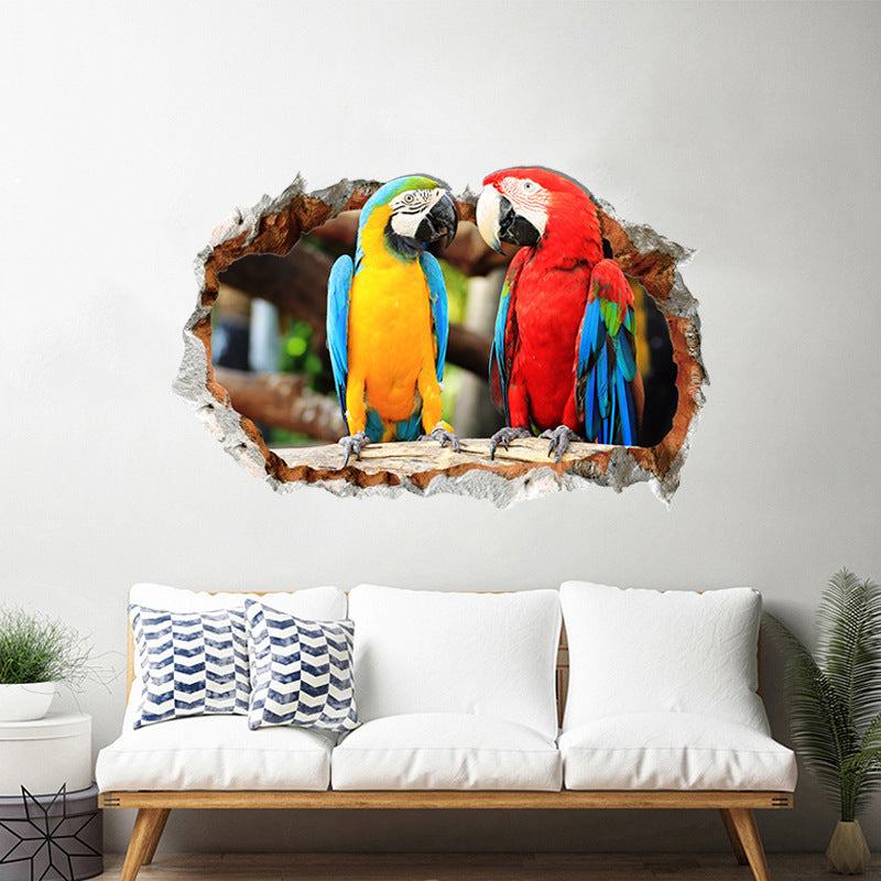 Broken Hole Wall Stickers Parrot Love Creative Home Decoration Background Wall Stickers