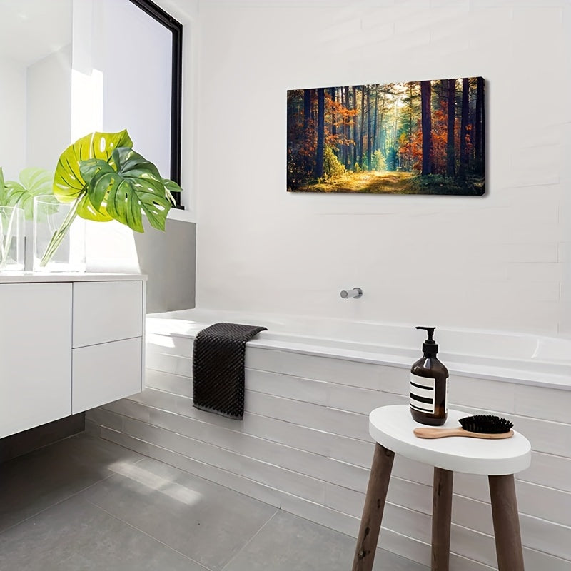 Autumn Forest Large Stretched Canvas Wall Art For Living Room Bedroom Home Decoration  Mordern Morning Sunlight Wood Print Picture Painting Decor Giclee Artwork Gallery Wrapped Gift Inner Frame