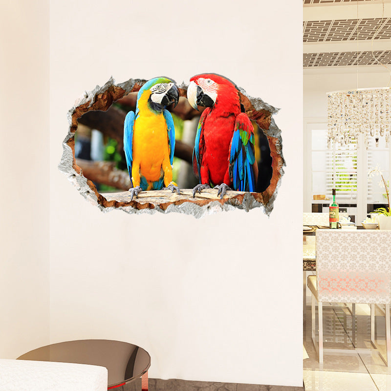 Broken Hole Wall Stickers Parrot Love Creative Home Decoration Background Wall Stickers