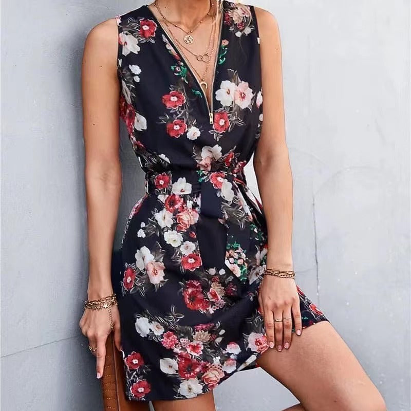 V-neck Zip-neck Dress Women's Spring And Summer