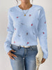 Floral Embroidery Long Sleeve Scallop Trim Sweater for Women, Casual Crew Neck Drop Shoulder Sweater for Winter & Fall