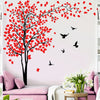 Contemporary Red Leaves and Birds Tree Wall Decal Set, 4pcs Vinyl Self-Adhesive Wall Stickers, PVC Plant Mural for Living Room Bedroom Decor (MS1643-YY)