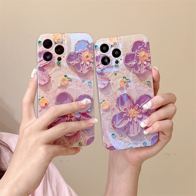 Oil Painting Flower Suitable Blue Light Spot Drill Silicone Soft Case