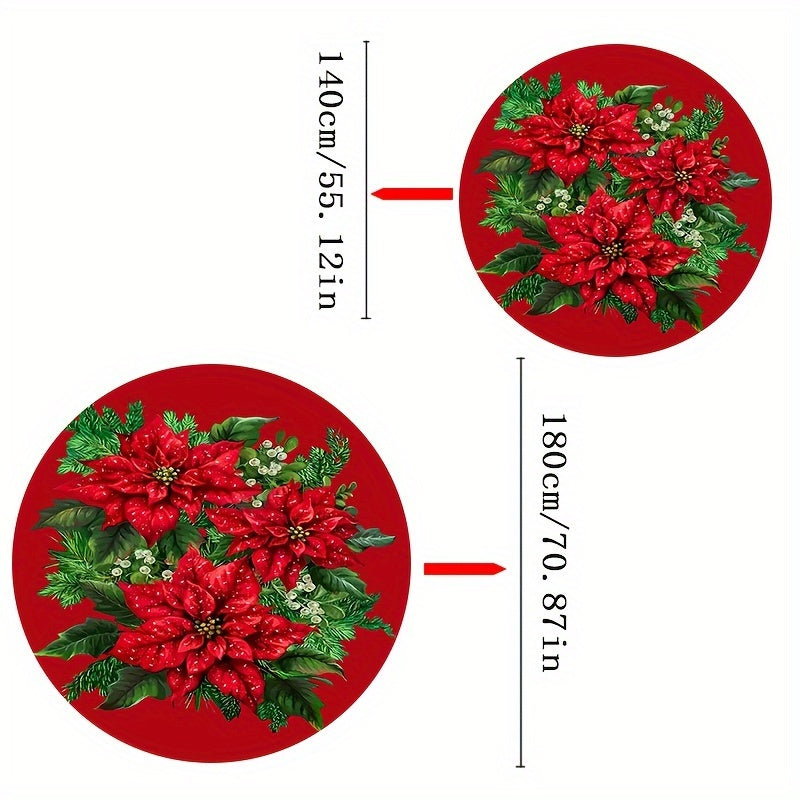 Christmas Floral Print Round Tablecloth - Waterproof Polyester, Colorful Holiday Design for Kitchen, Picnic & Camping Decor