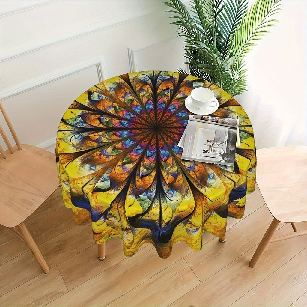 1pc Boho Round Tablecloth 60 Inch, Bohemian Circle Table Cloth, Stain Resistance, Water Repellent And Wrinkle-Free, Colorful Table Cover Decor For Home Kitchen Dining Party Patio Indoor And Outdoor Use