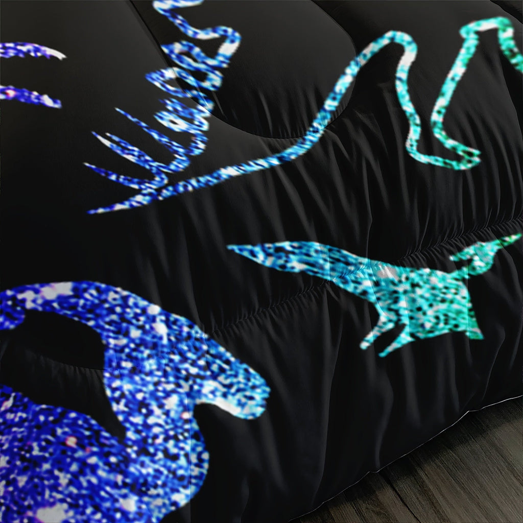 Rainbow Dinosaur Comforter Set For Colorful Dino Bedding Cartoon Dinosaur With Shiny Glitter Bedding Set Bedroom Decor 1 Comforterr + 2 Pillowcases Lightweights