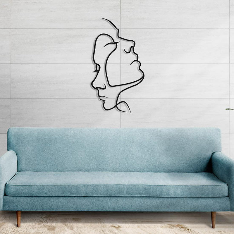 Character Couple Head Wall Decoration Silhouette Abstract Line Metal Iron Art