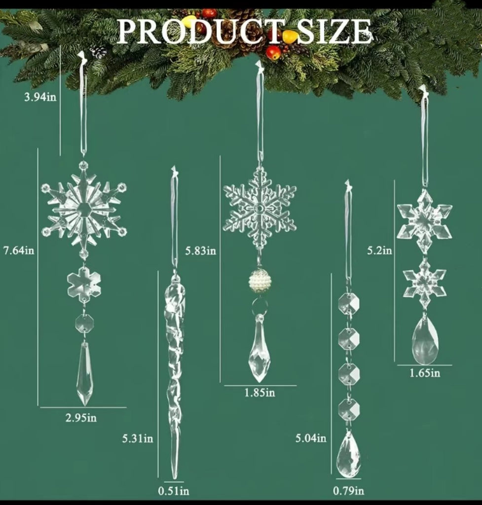 10pcs Christmas Tree Hanging Pendants Acrylic Ice Strip Snow Ceiling Xmas Ornaments New Year Christmas Decoration Home Decor