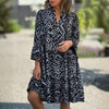 Women's V-neck Flared Sleeves Cake Flowers Stitching Dress