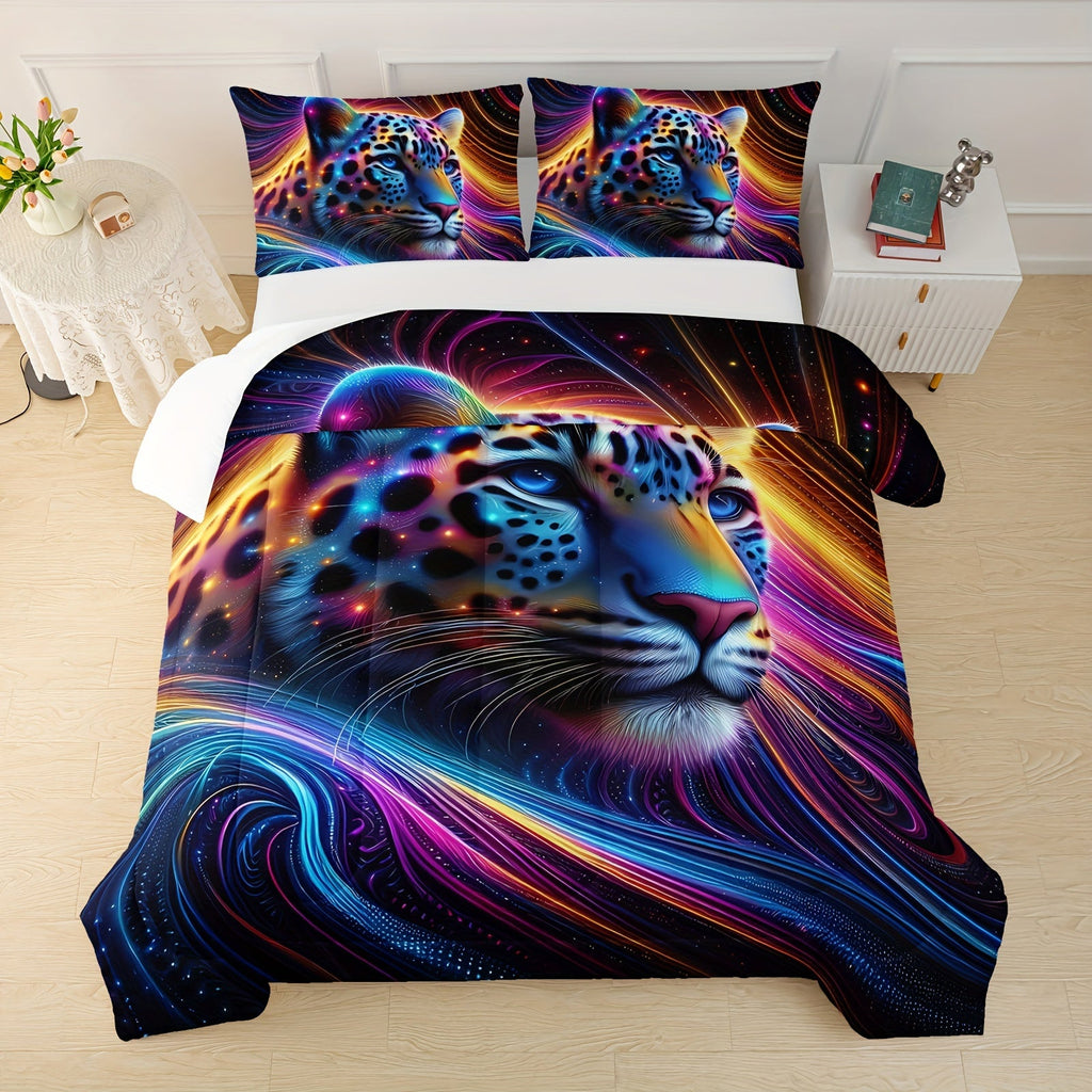 Leopard Comforter Set Rainbow Comforter, Cheetah Printed Bedding Set, Colorful Animal Duvet Set With 1 Comforter And 2 Pillowcases